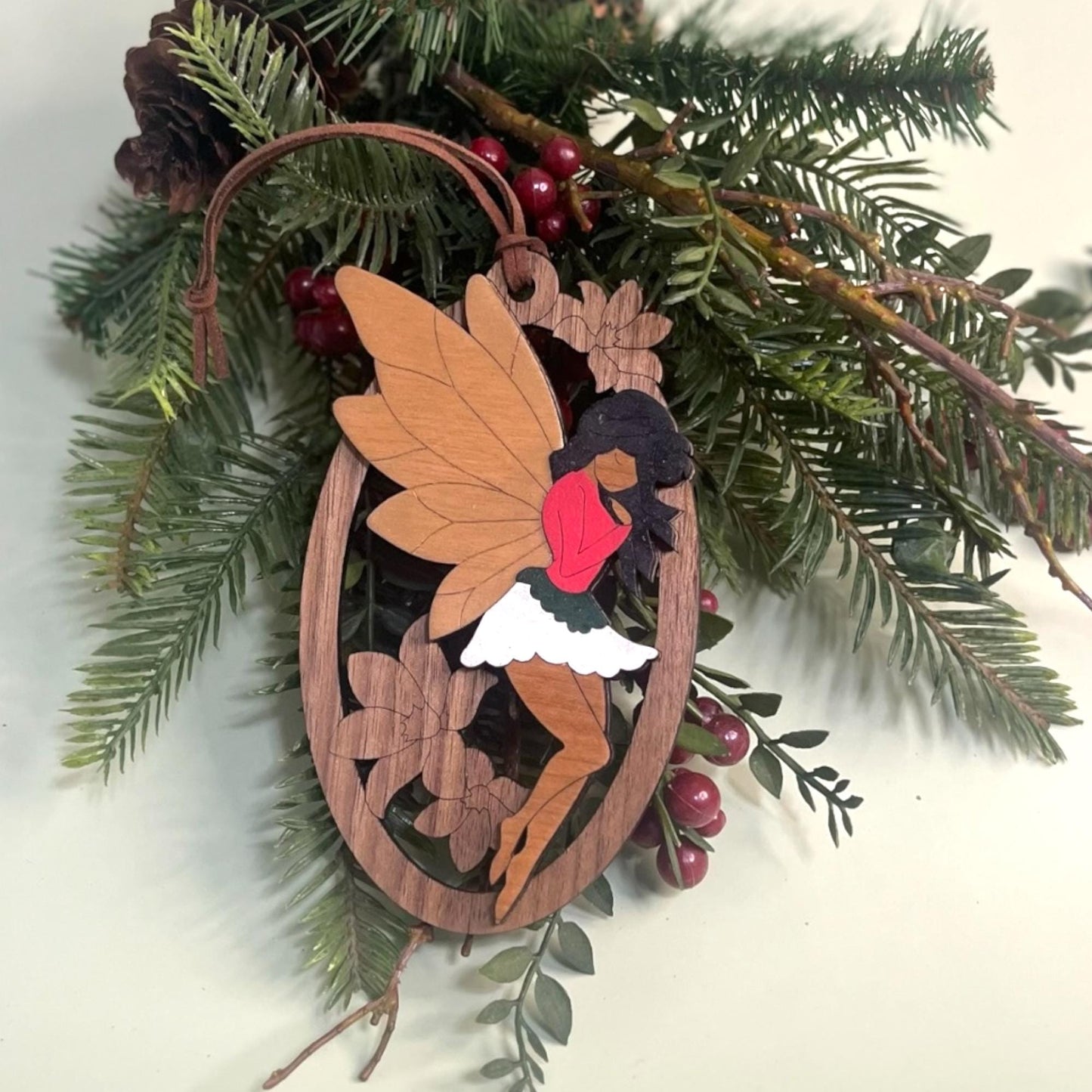 Woodland Fairy Christmas Ornament – Handcrafted Plywood Layered Decor