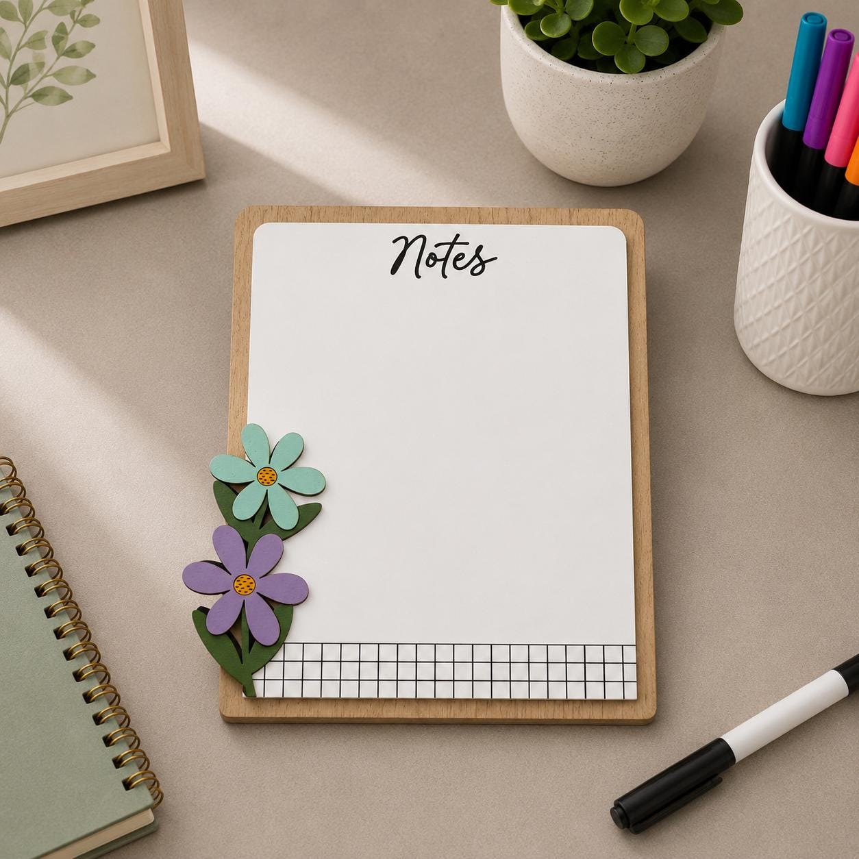 Floral Accent Dry Erase Note Board