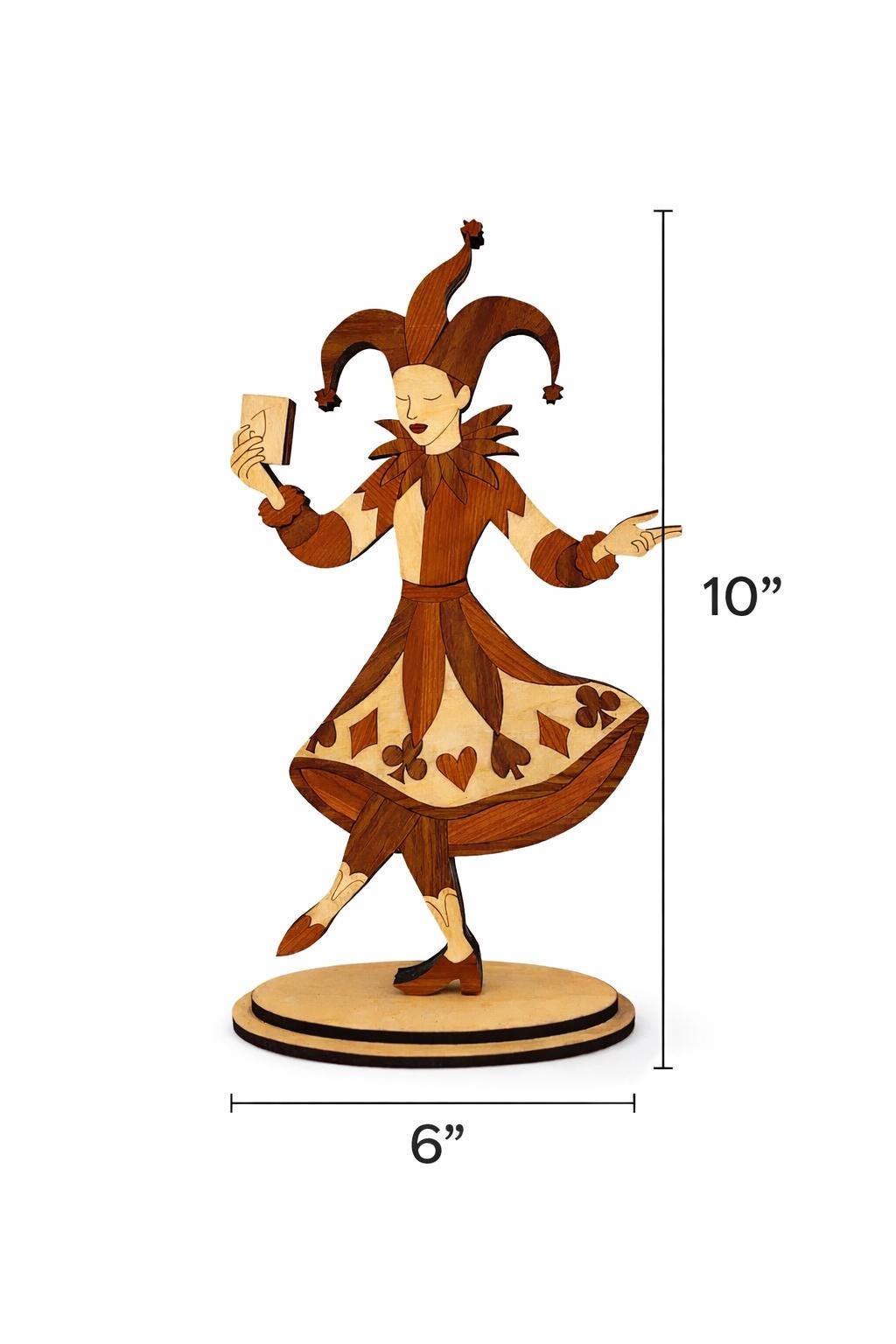 Laser Cut Jester Wood Sculpture | Whimsical Playing Card Decor