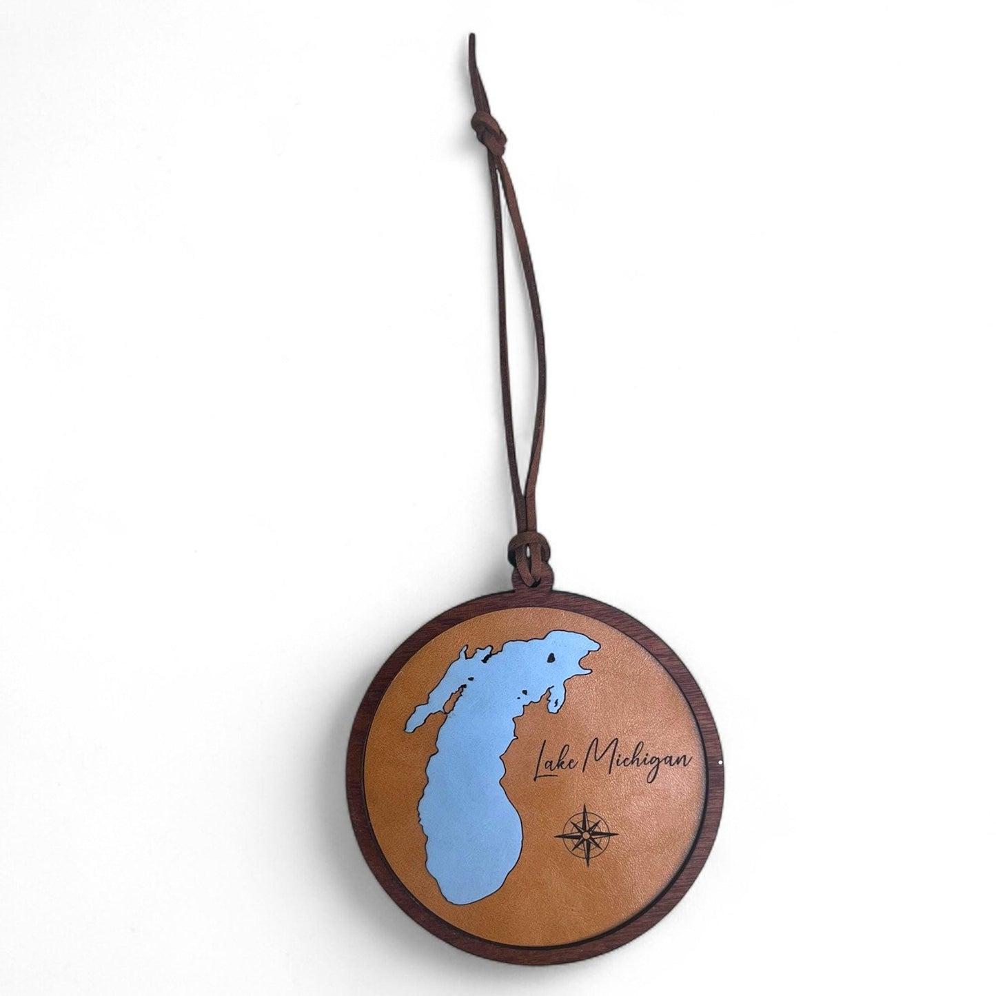 Lake Michigan Ornament – Wood & Leather Lakes Decor