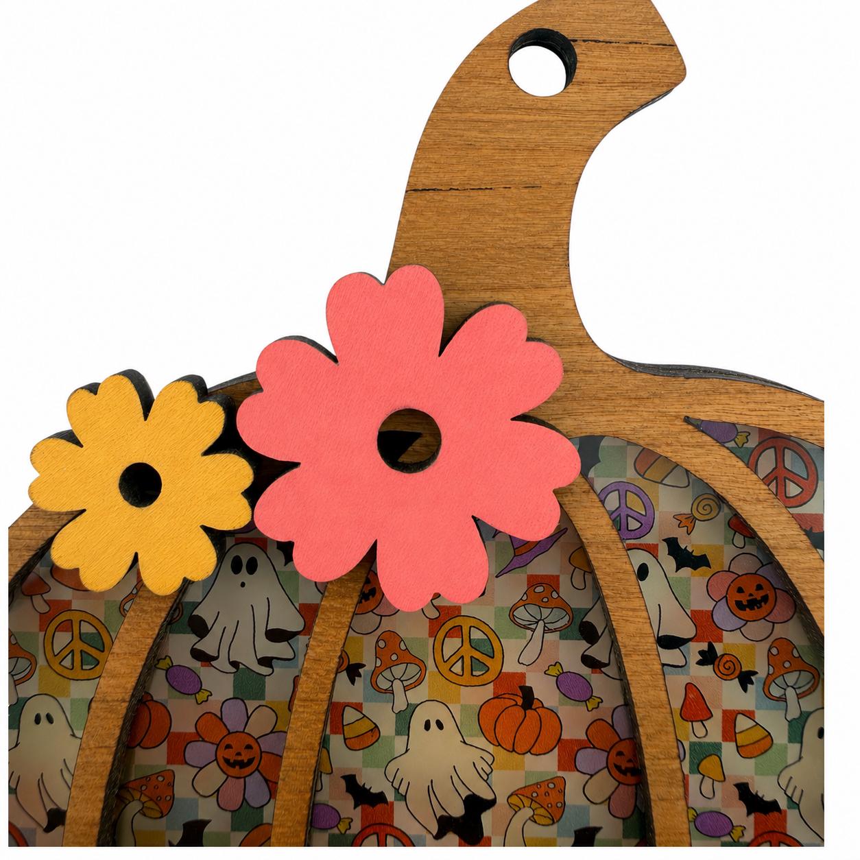 Floral Pumpkin Halloween Sun Catcher |  Whimsical Pumpkin Decor
