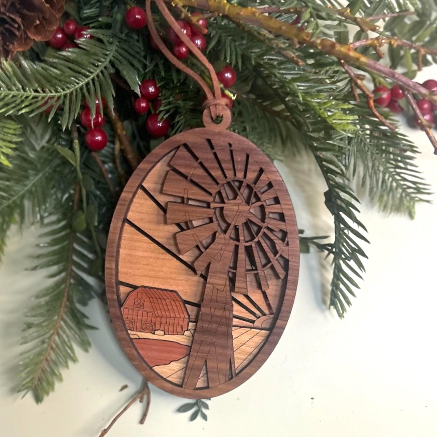 Handmade Wooden Windmill Christmas Ornament – Rustic Farmhouse Decor
