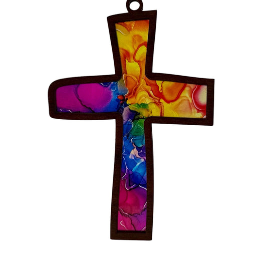 Colorful Cross Stained Glass Style Suncatcher