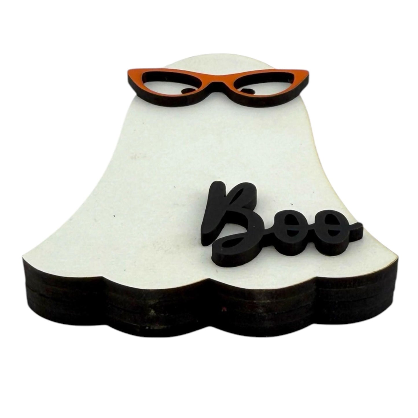 Halloween Ghost Shelf Sitter with Cat-Eye Glasses, Bat, Boo Decorations