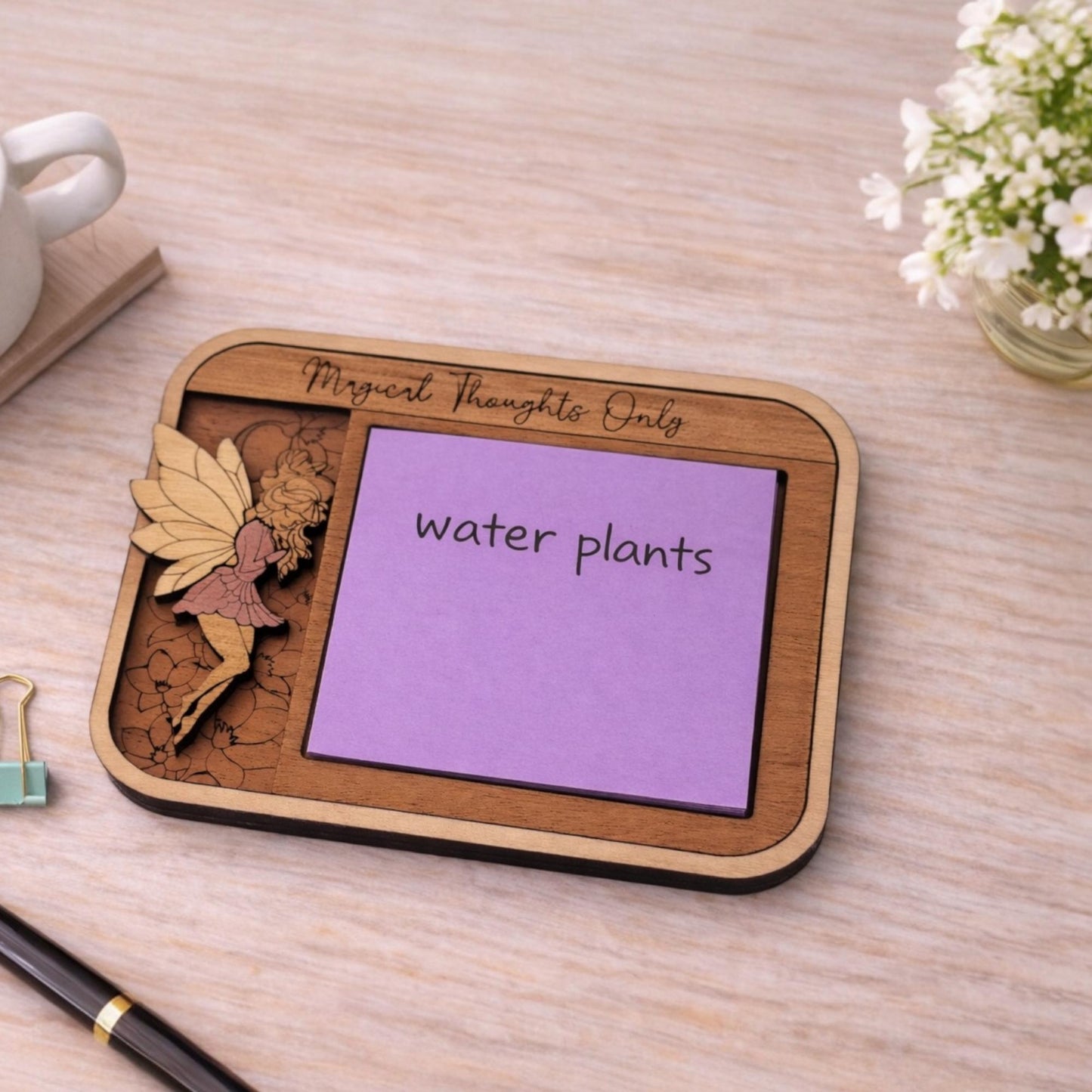 Fairy Sticky Note Holder | Laser Cut Wood Desk Organizer