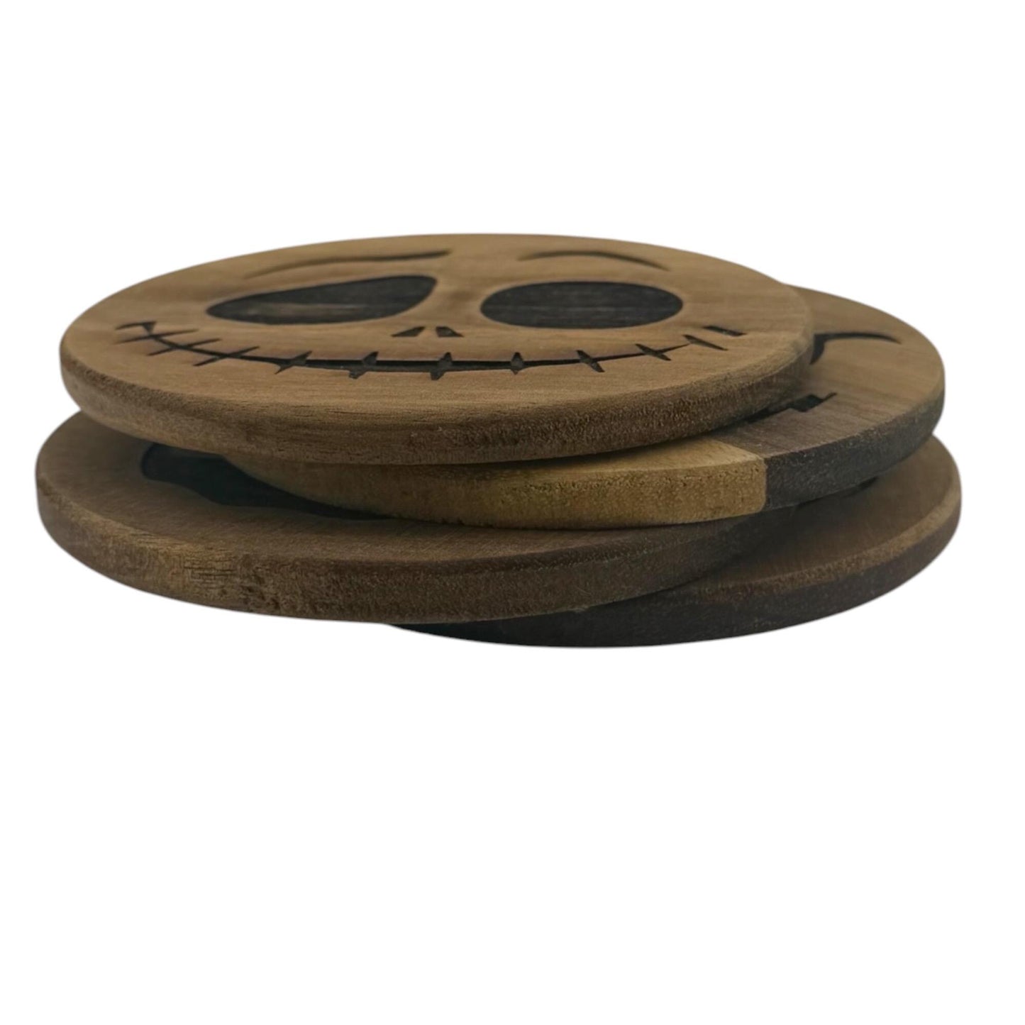 Set of 4 Wood Jack-O’-Lantern Coasters | Spooky Decor