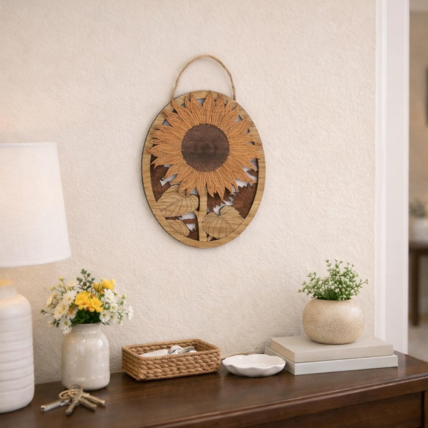 Oval Sunflower Wood Wall Art | Farmhouse Style Decor