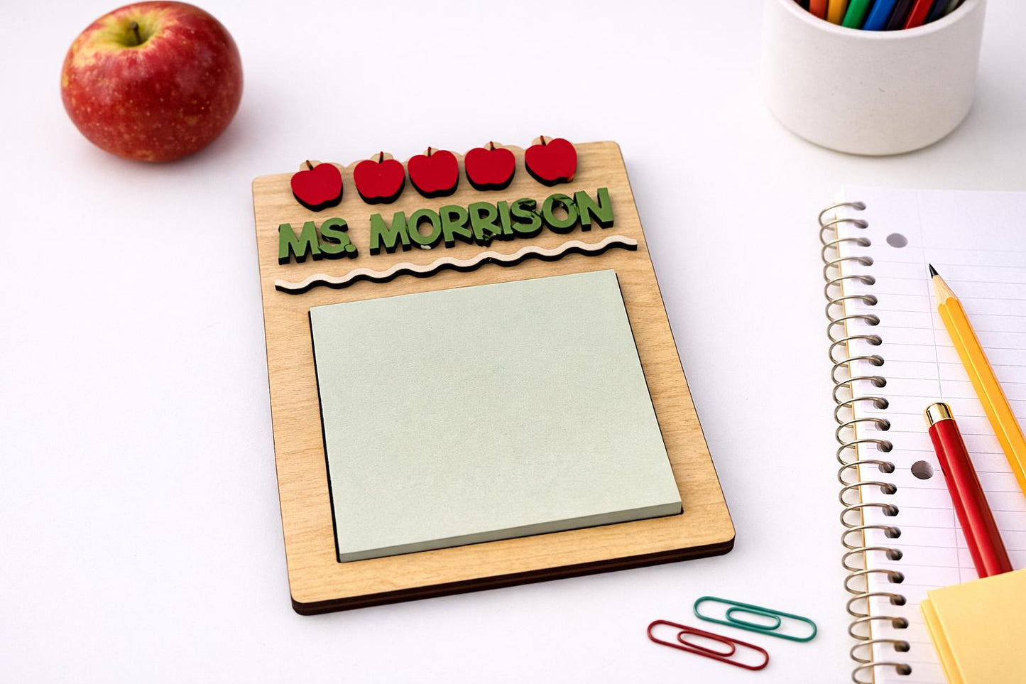 Personalized Teacher Apple Sticky Note Pad Holder