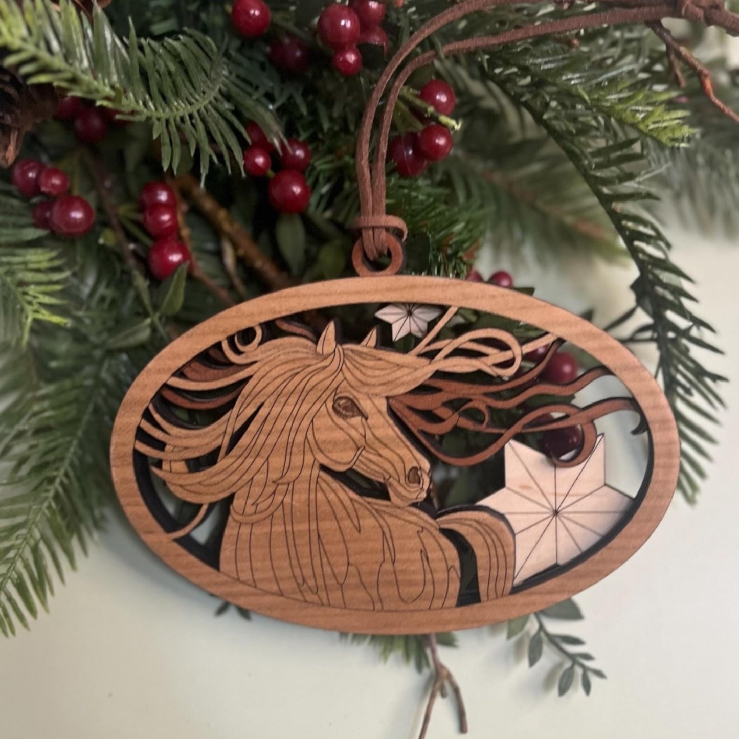 Handcrafted Wood Horse Christmas Ornament – Rustic Equestrian Gift