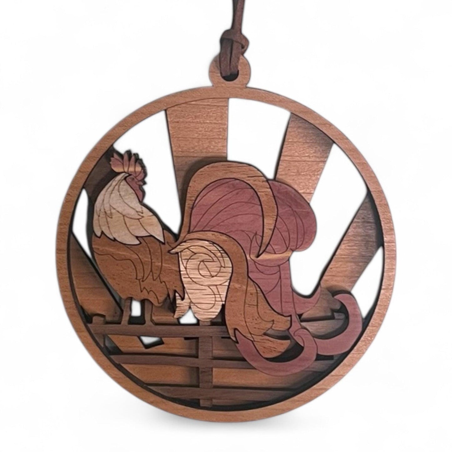 Handcrafted Layered Wood Rooster Ornament – Farmhouse Christmas Decor
