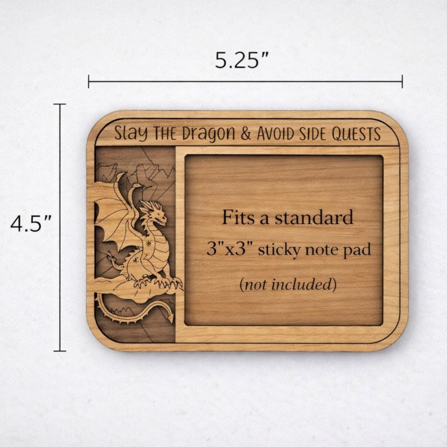Laser Cut Dragon Sticky Note Holder | Wood Gamer Desk Organizer