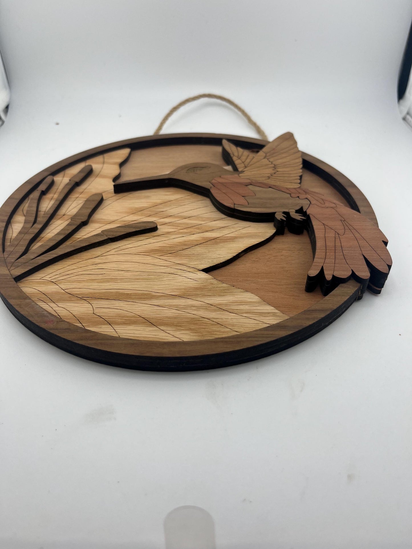 Layered Wood Hummingbird Wall Art | Round Nature Decor