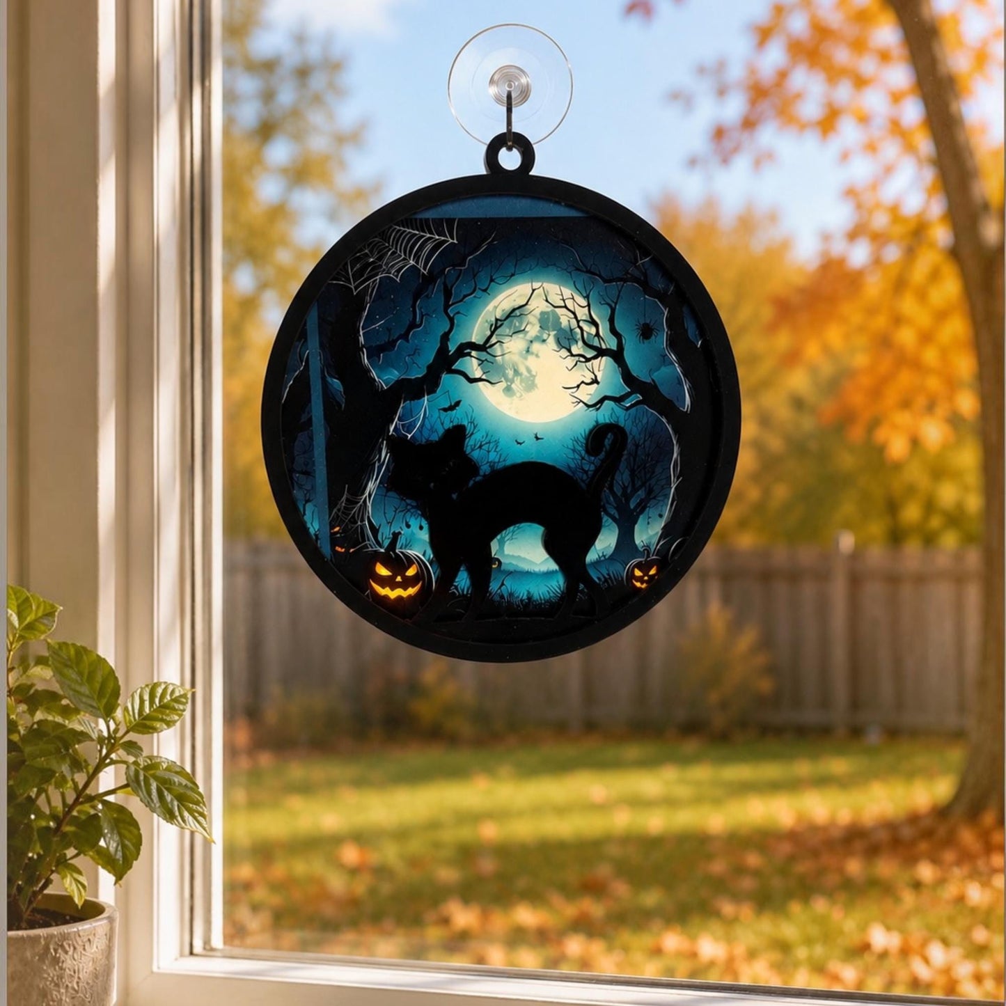 Black Cat Halloween Sun Catcher | Spooky Cat Decor