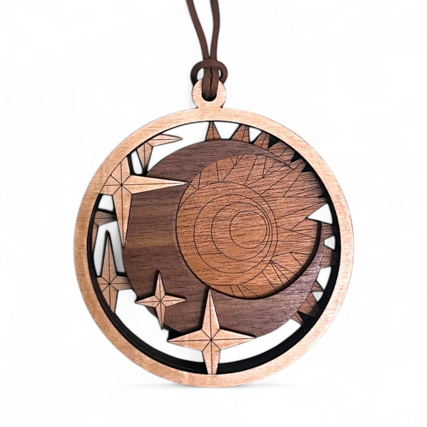 Handcrafted Wood Moon and Stars Ornament - Celestial Holiday Decor