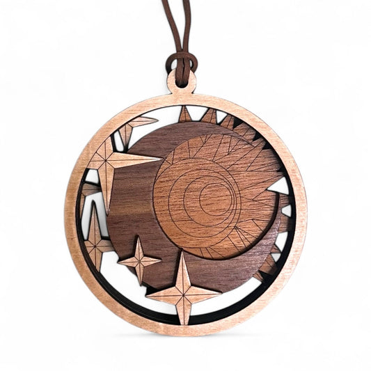 Handcrafted Wood Moon and Stars Ornament - Celestial Holiday Decor