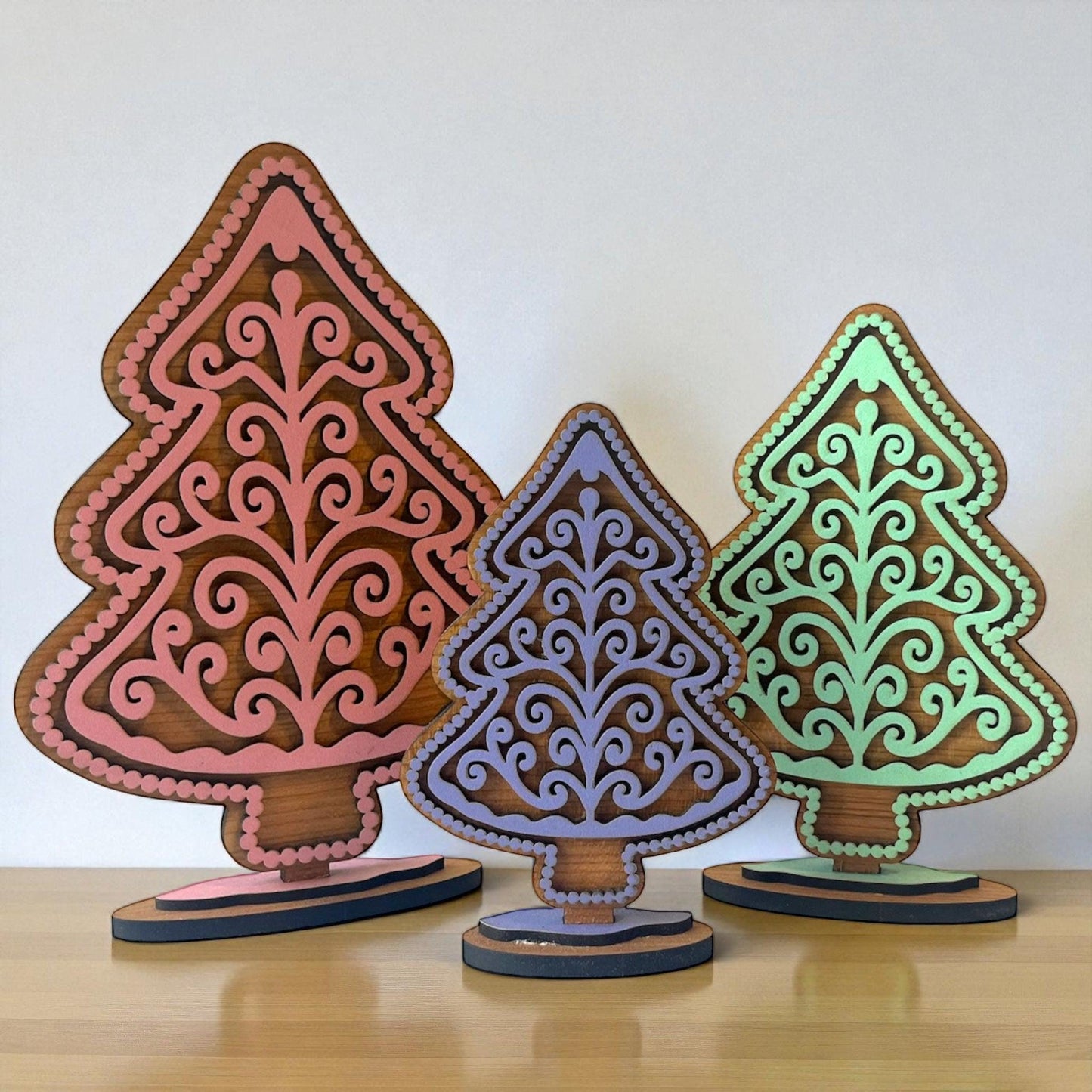 Pastel Gingerbread Christmas Tree Decor • Candy Color Wood Set