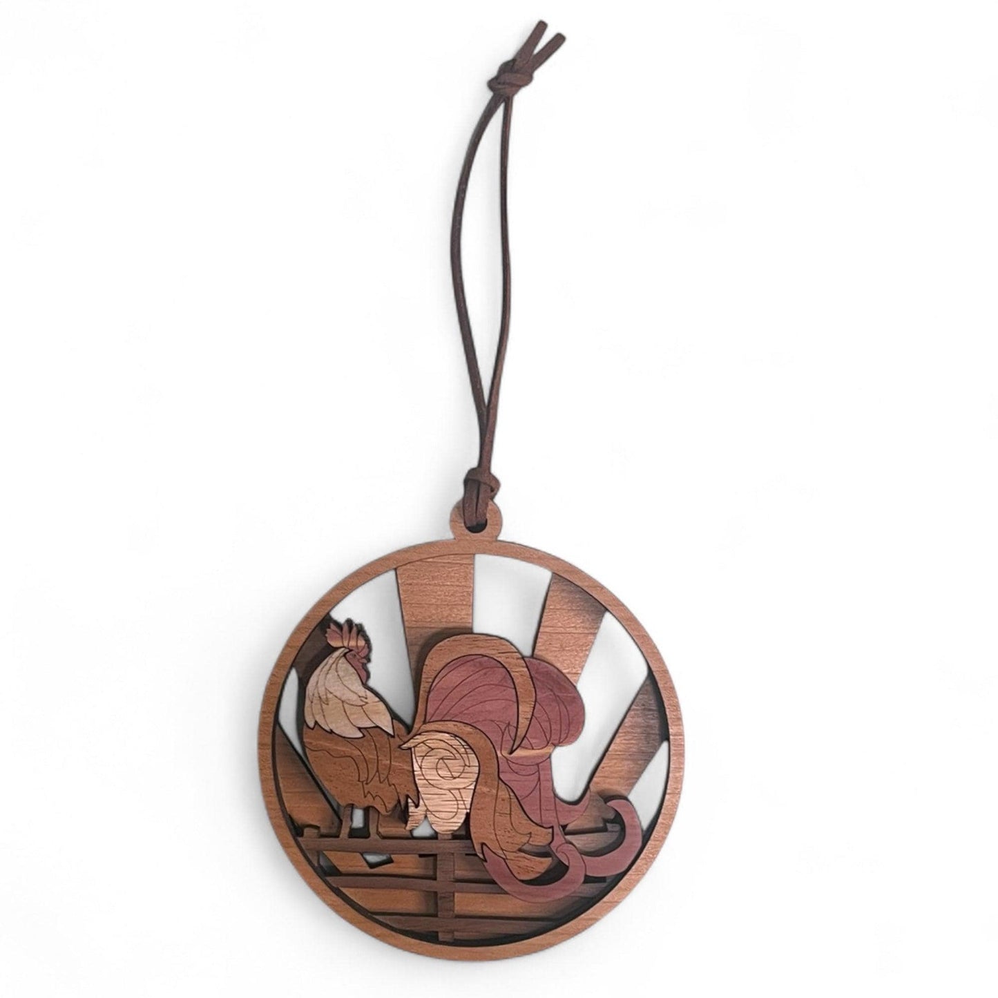 Handcrafted Layered Wood Rooster Ornament – Farmhouse Christmas Decor