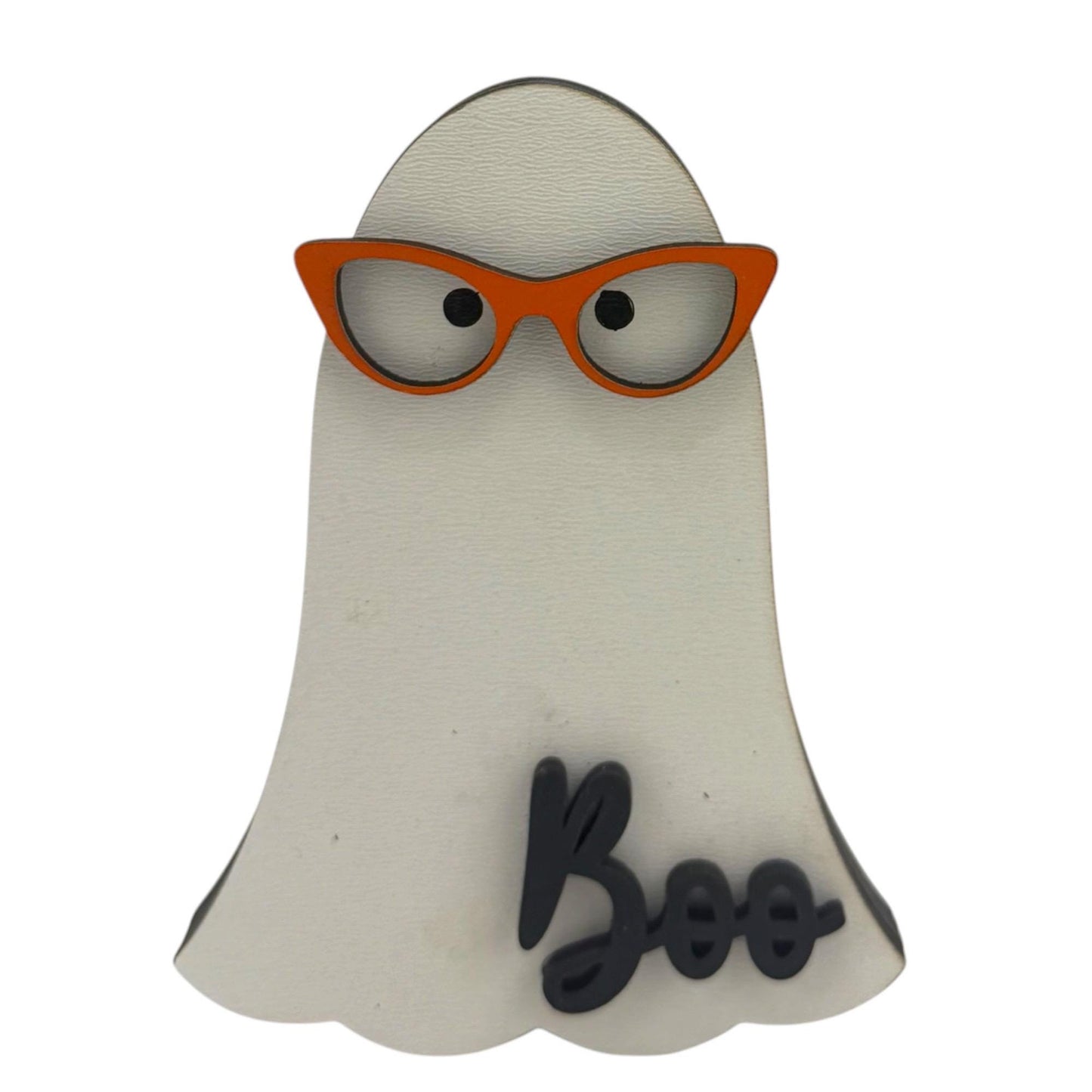Halloween Ghost Shelf Sitter with Cat-Eye Glasses, Bat, Boo Decorations