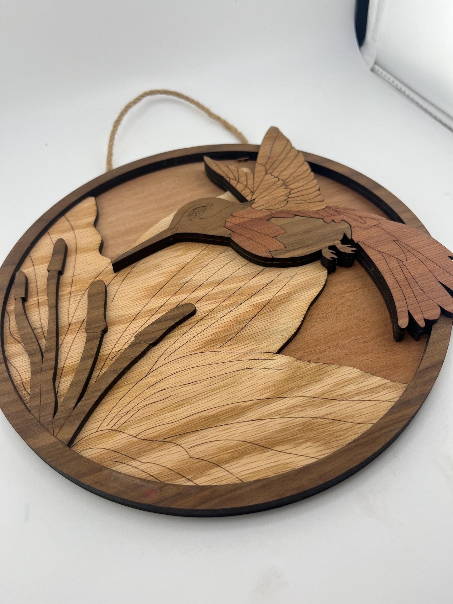 Layered Wood Hummingbird Wall Art | Round Nature Decor