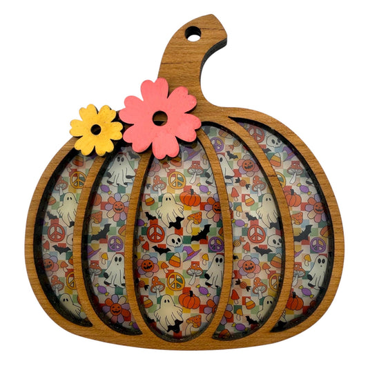 Floral Pumpkin Halloween Sun Catcher |  Whimsical Pumpkin Decor