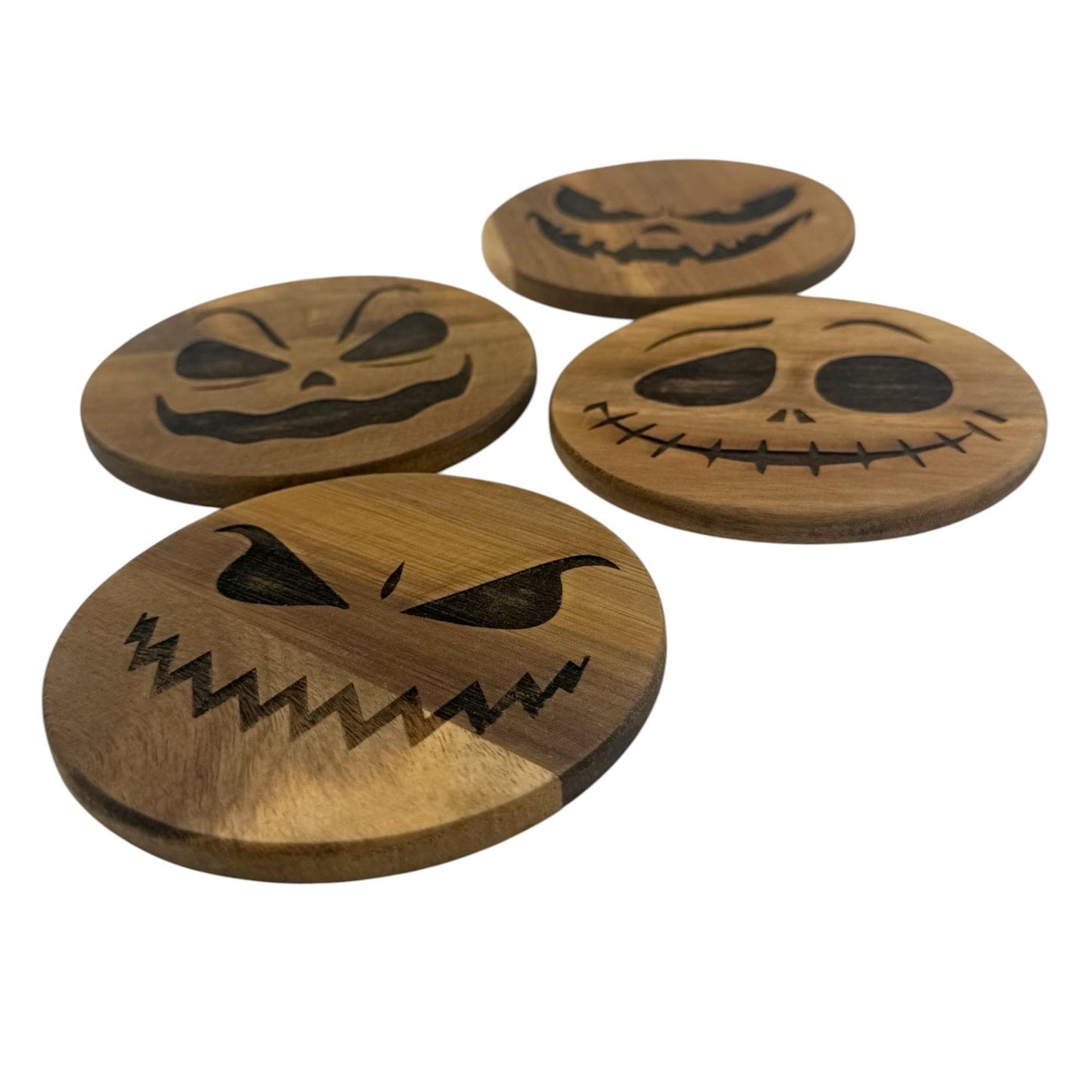 Set of 4 Wood Jack-O’-Lantern Coasters | Spooky Decor
