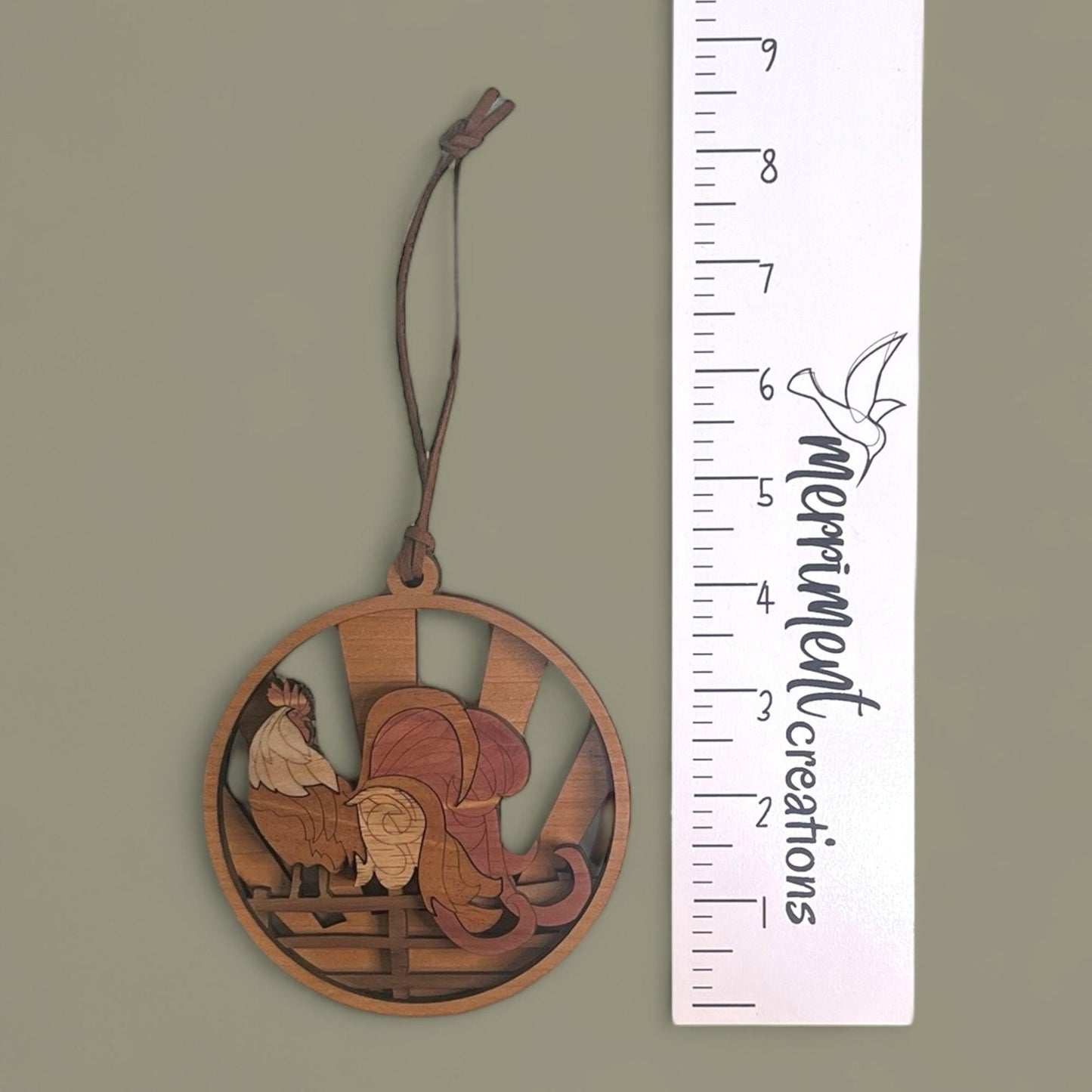 Handcrafted Layered Wood Rooster Ornament – Farmhouse Christmas Decor