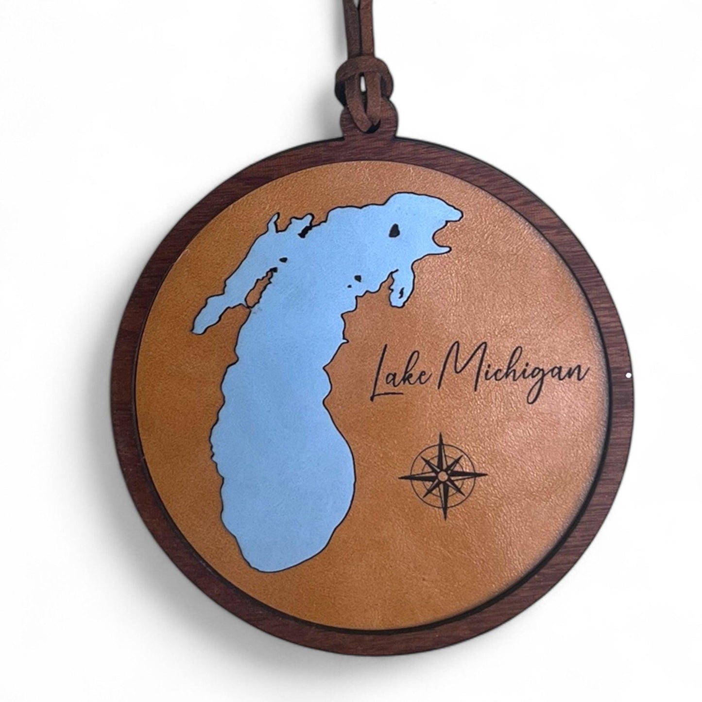 Lake Michigan Ornament – Wood & Leather Lakes Decor