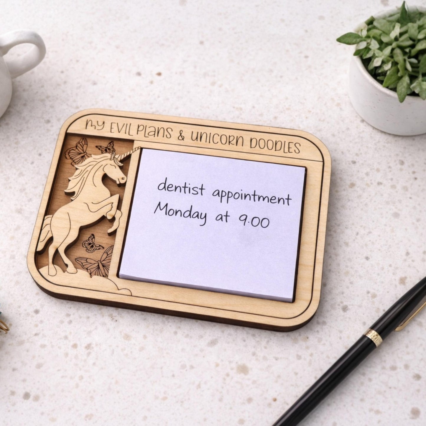 Laser Cut Wood Unicorn Sticky Note Holder | Desk Organizer