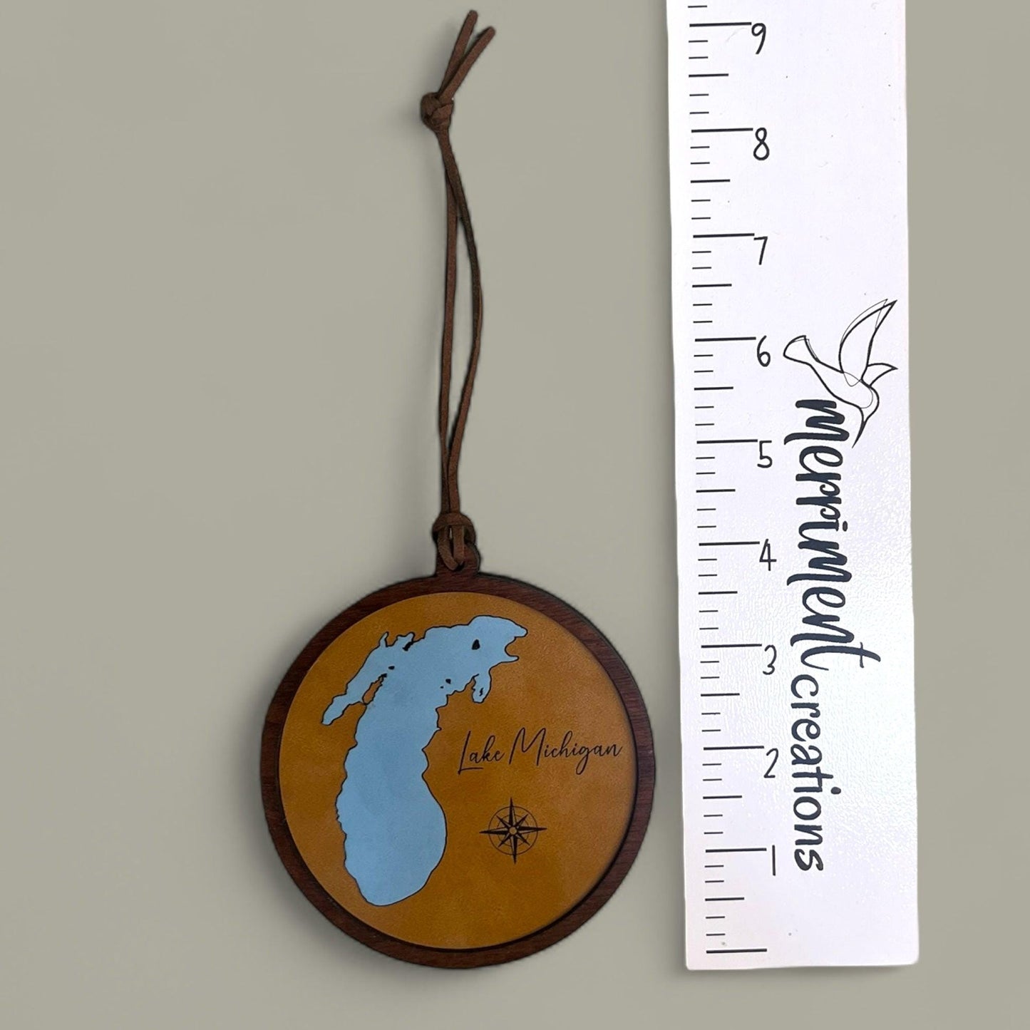 Lake Michigan Ornament – Wood & Leather Lakes Decor