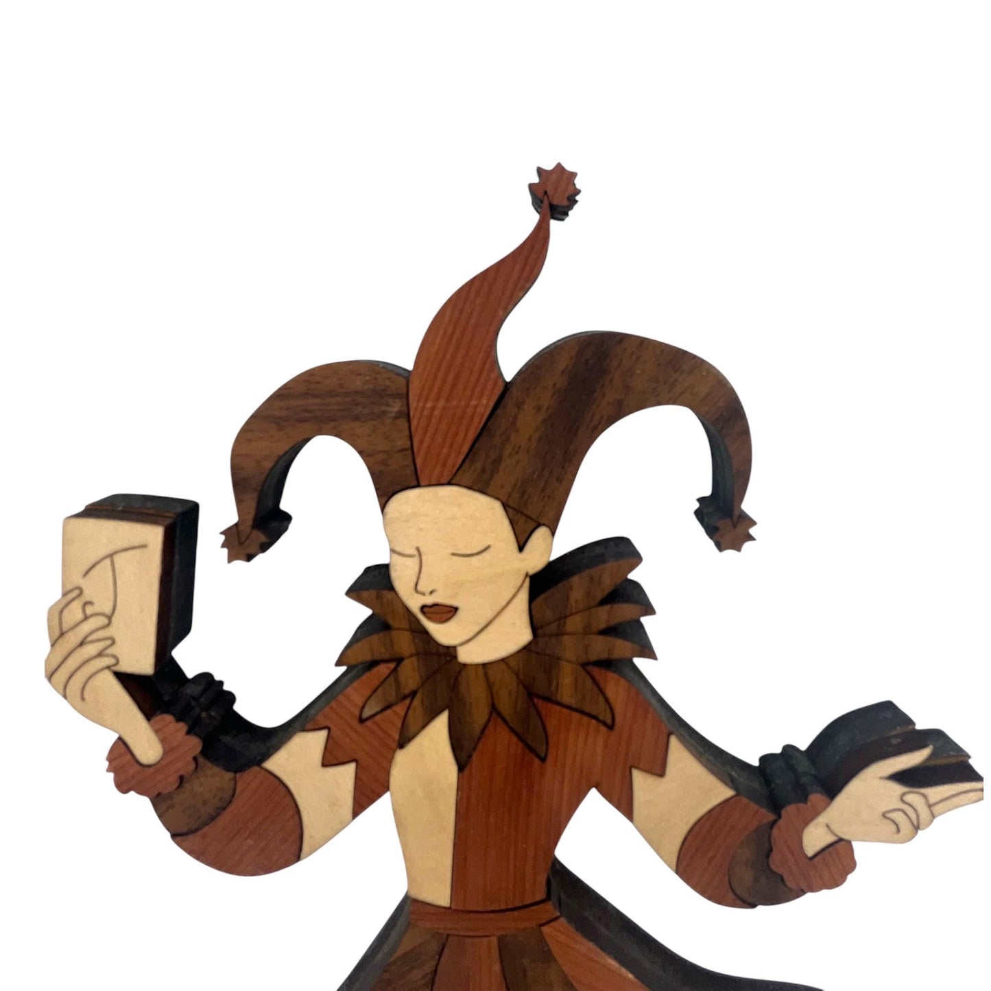 Laser Cut Jester Wood Sculpture | Whimsical Playing Card Decor