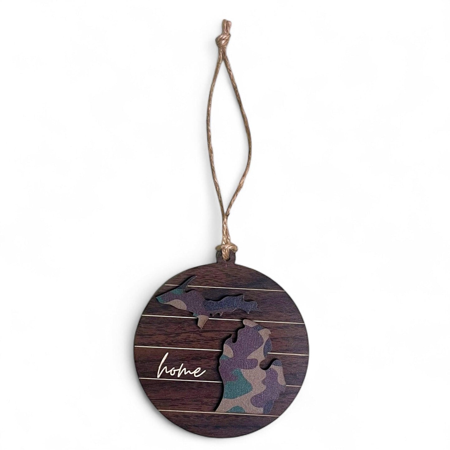 Camo Michigan Ornament – Rustic Hunter Gift, “Home” State Pride