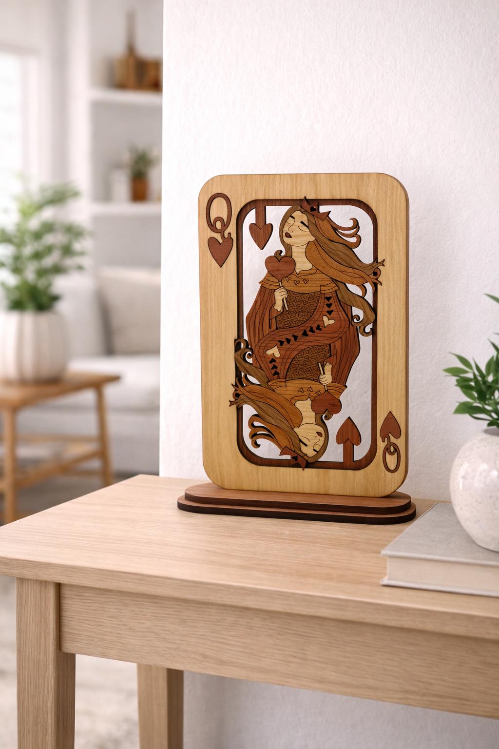 Queen of Hearts Wood Art | Laser Cut Playing Card Decor