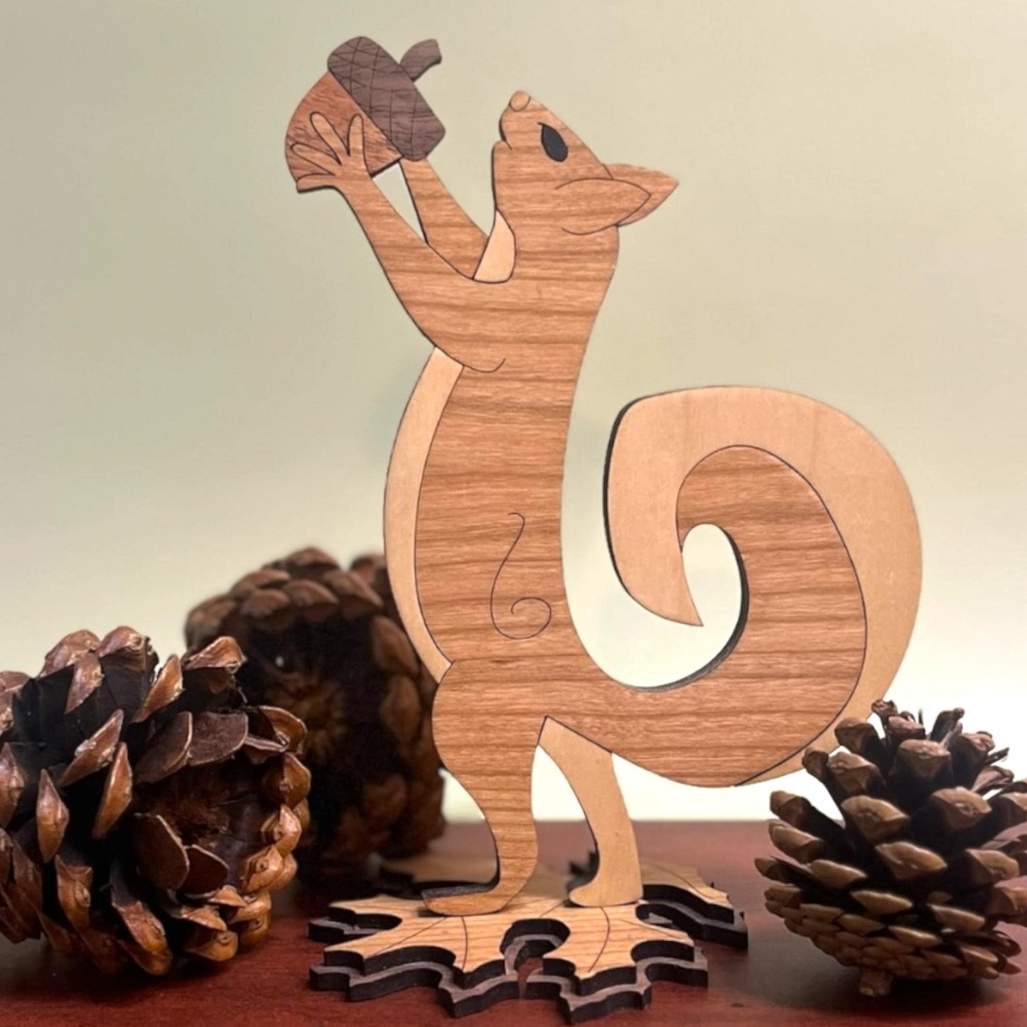 Woodland Squirrel Decor • Layered Wood Animal Shelf Sitter