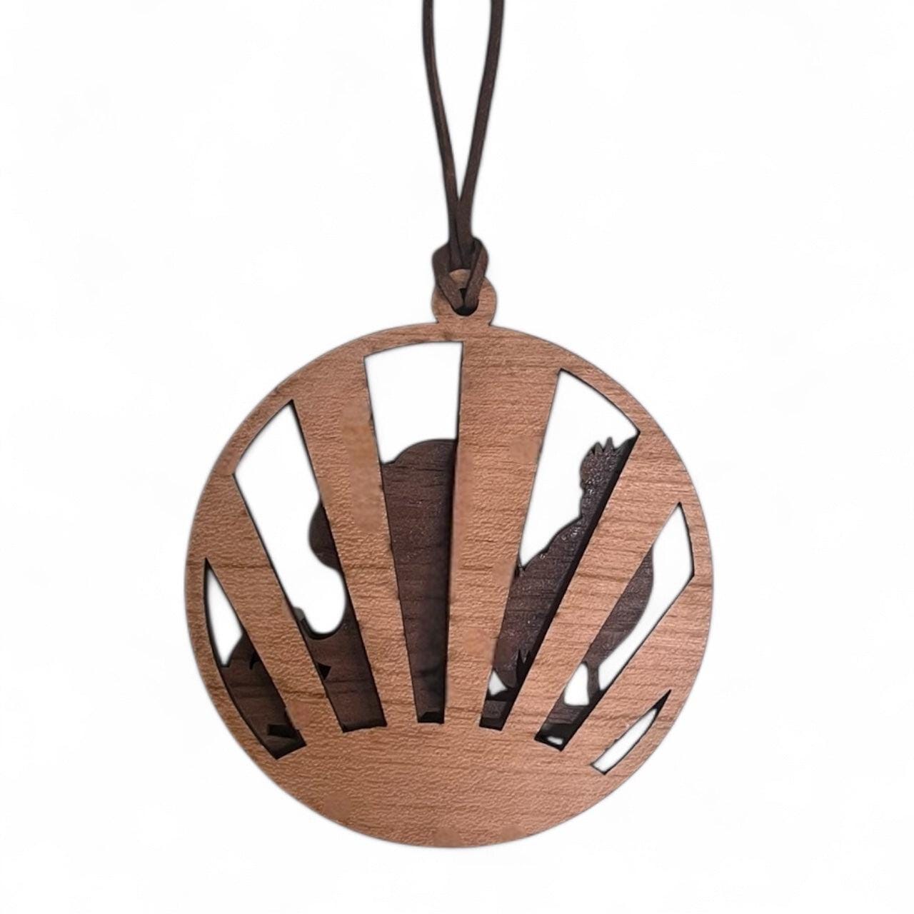 Handcrafted Layered Wood Rooster Ornament – Farmhouse Christmas Decor